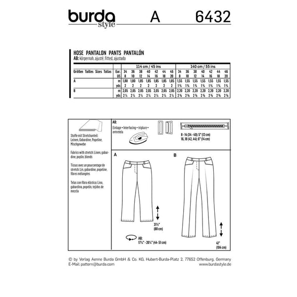 BURDA - 6432 Pantalon - pantalon 7/8  - jambes évasées