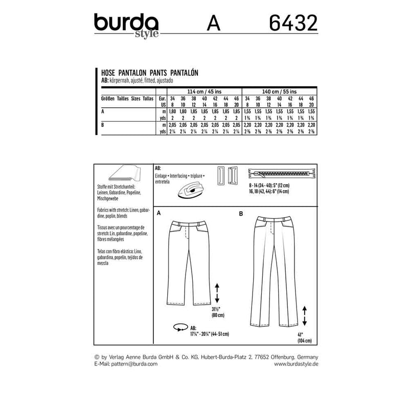 BURDA - 6432 Trousers/Pants - 7/8-Length - Flared Leg