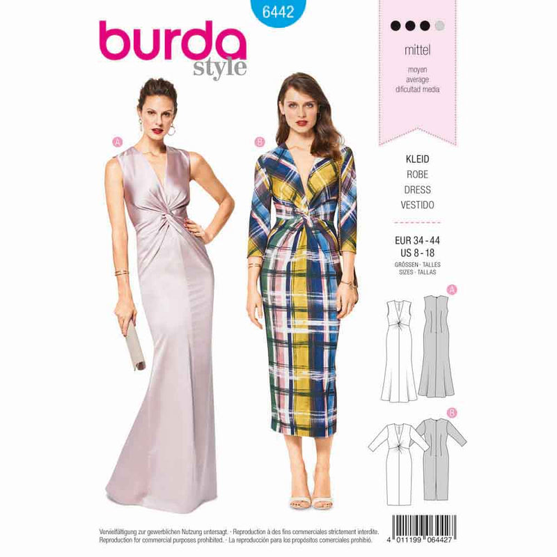 BURDA - 6442 Robe stretch - robe de soirée - entortillement devant