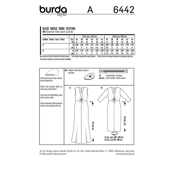 BURDA - 6442 Robe stretch - robe de soirée - entortillement devant