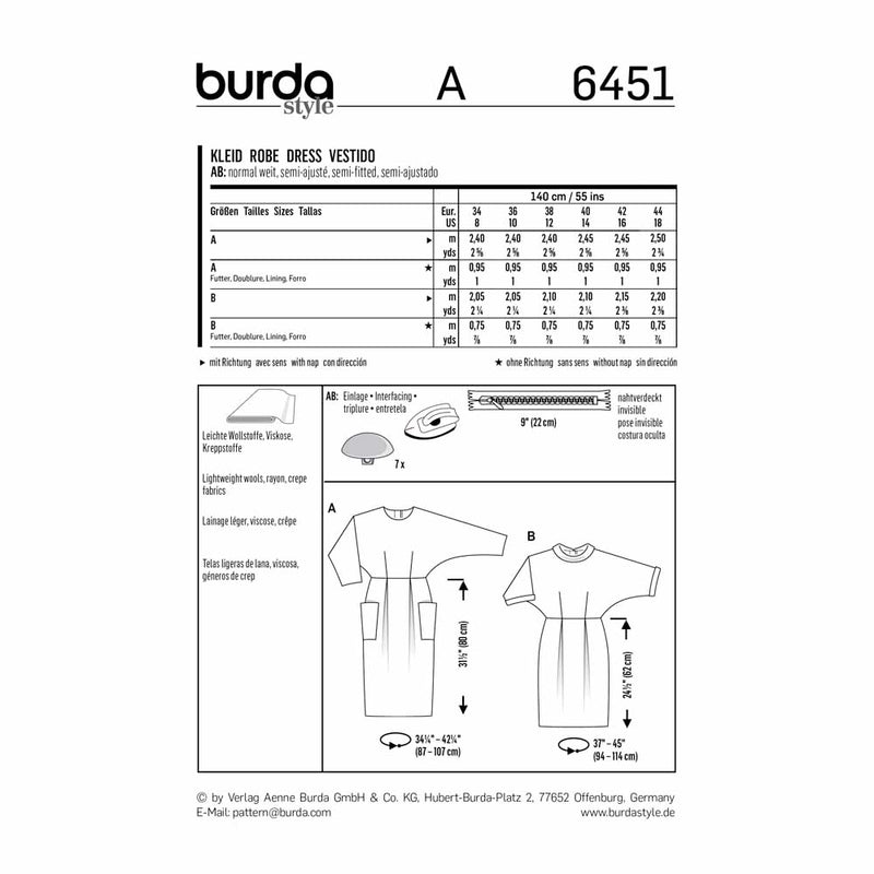 BURDA - 6451 Ladies Dress