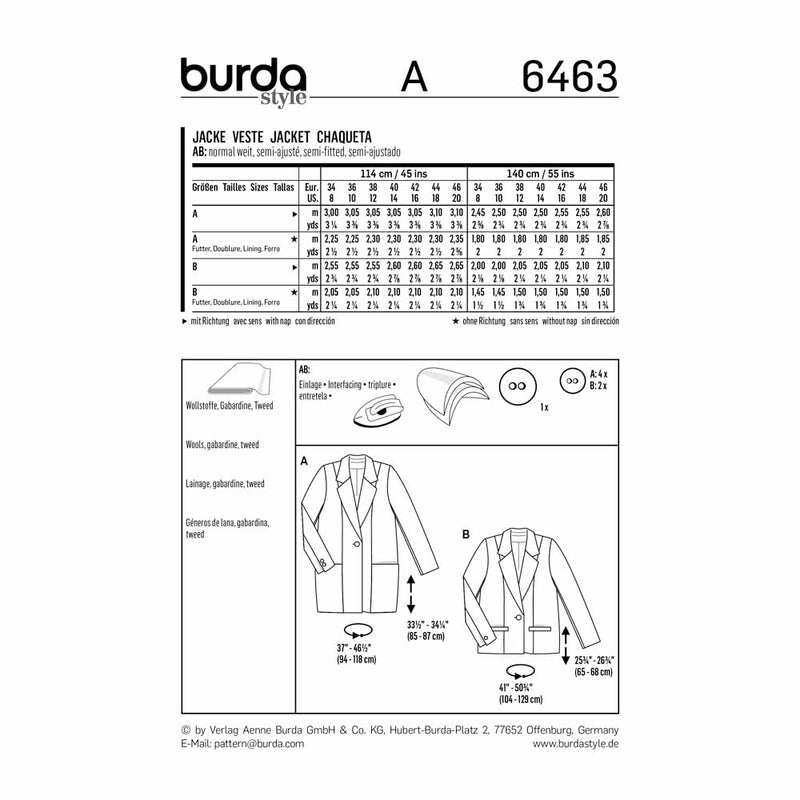 BURDA - 6463 Manteau pour femmes