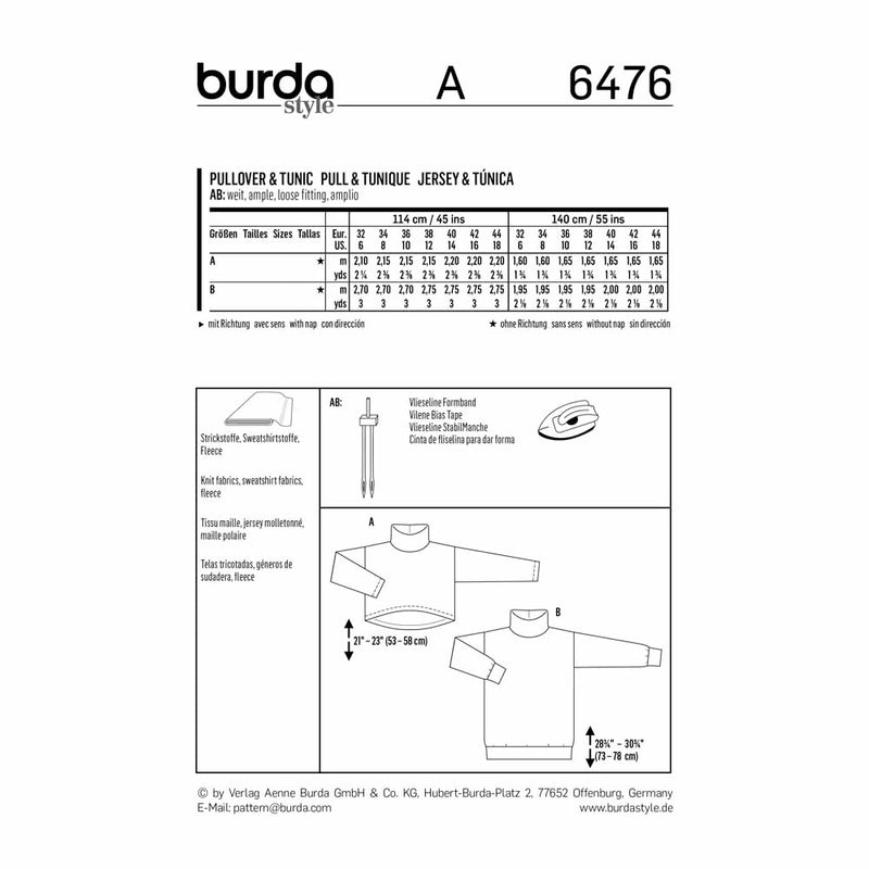 BURDA - 6476 Ladies Pullover