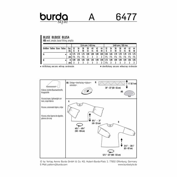 BURDA - 6477 Blouse pour femmes