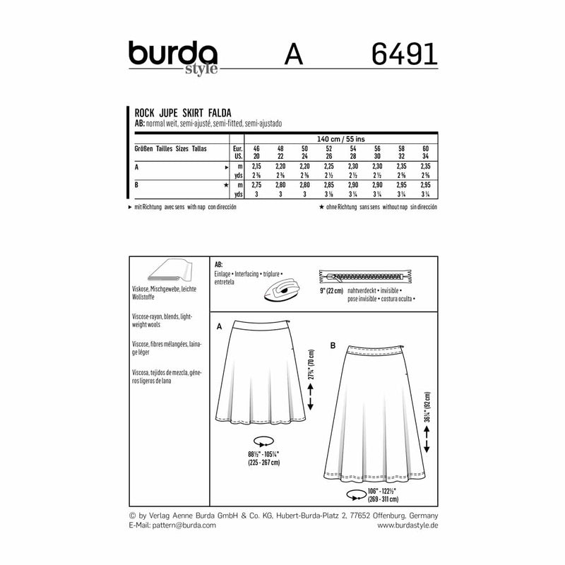 BURDA - 6491 Jupe pour femmes - grande taille