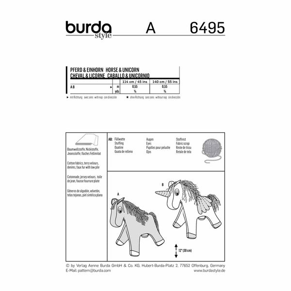 BURDA - 6495 Accessoires - cheval/licorne
