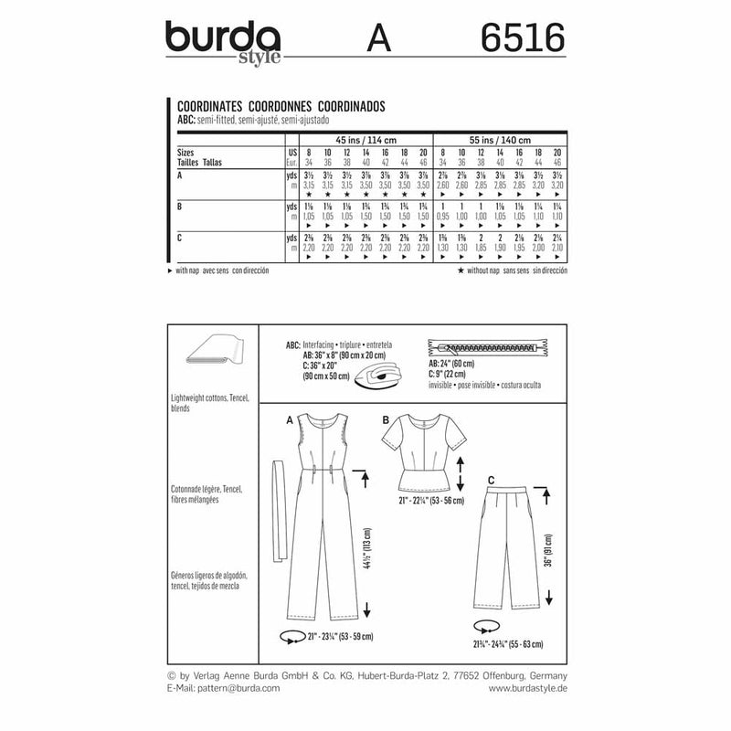 BURDA - 6516 Salopette pour femmes