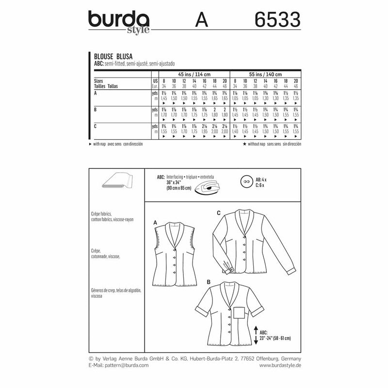 BURDA - 6533 Blouse pour femmes