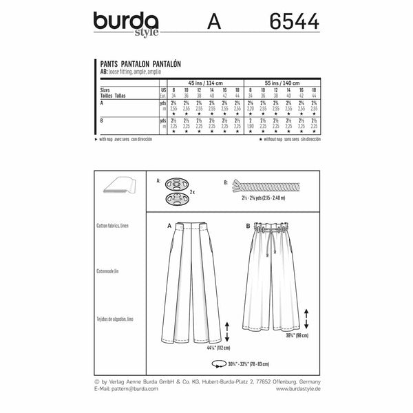 BURDA - 6544 Ladies Pants