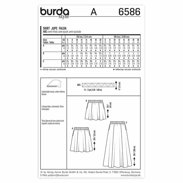 BURDA - 6586 Jupe pour femmes