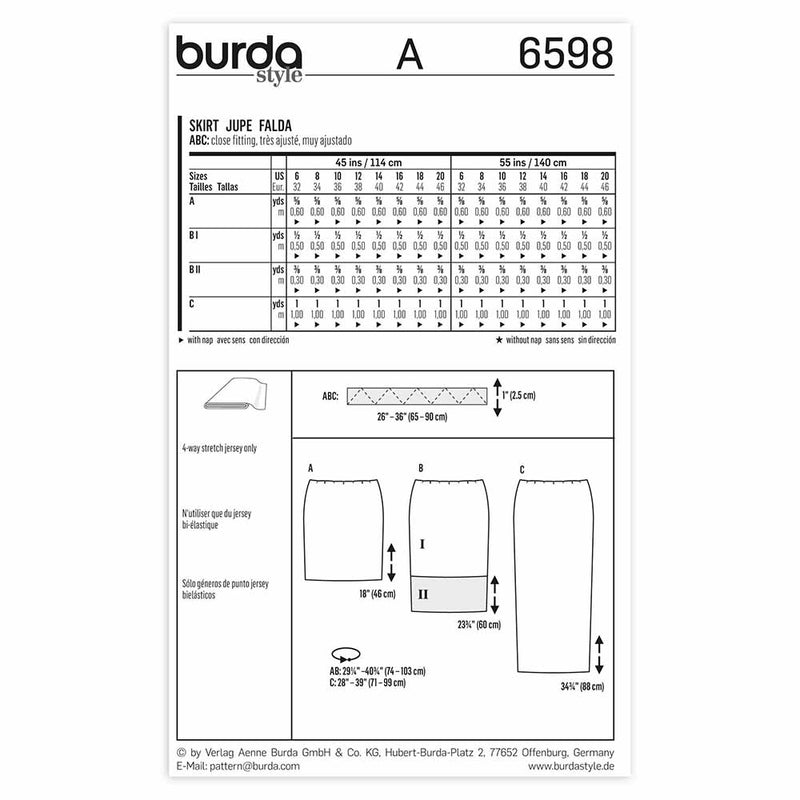BURDA - 6598 Jupe pour femmes