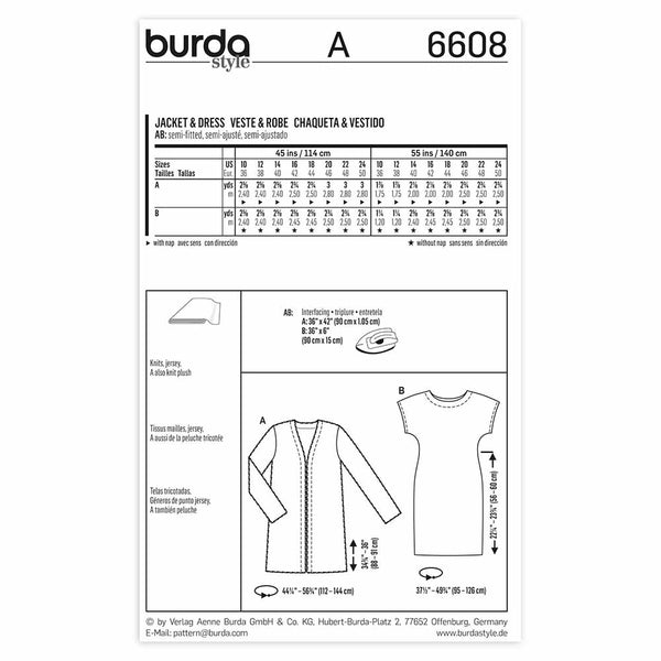 BURDA - 6608 Robe/veste pour femmes