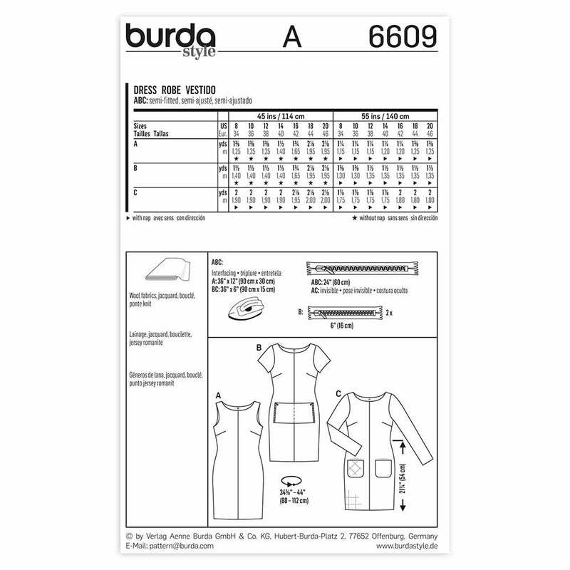 BURDA - 6609 Ladies Dress