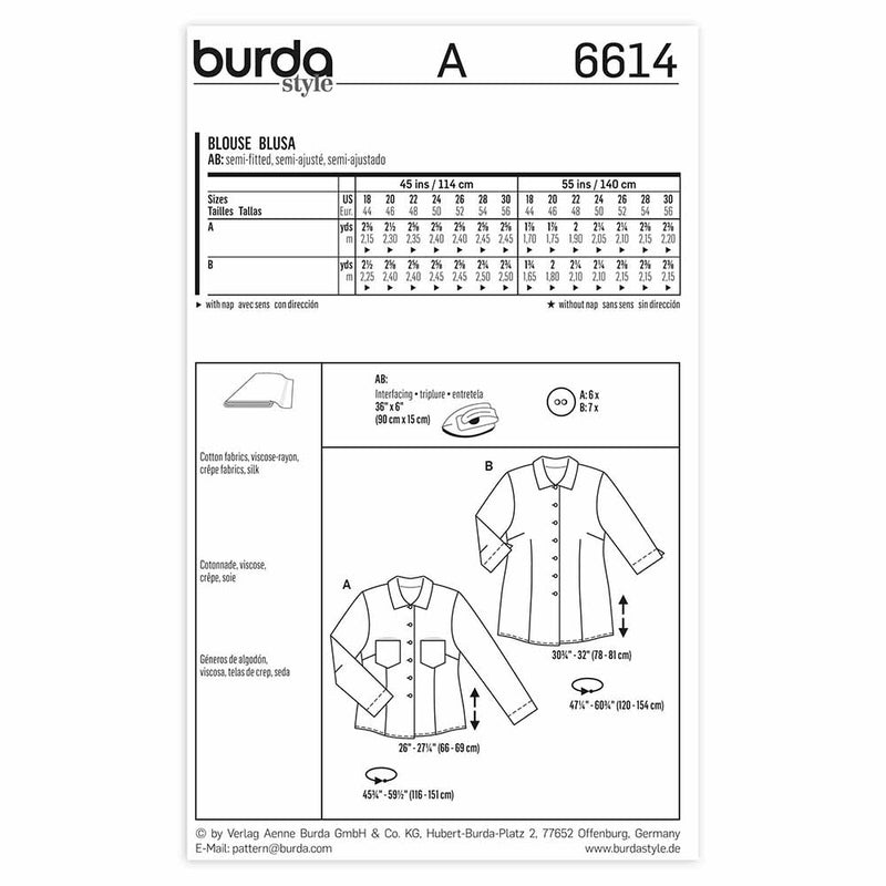 BURDA - 6614 Blouse pour femmes