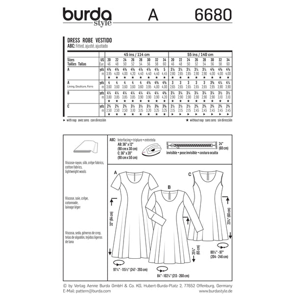 BURDA - 6680 Ladies Dress