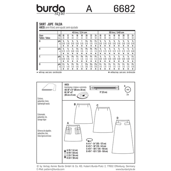 BURDA - 6682 Ladies Skirt
