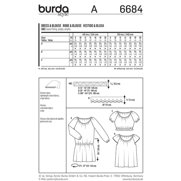 BURDA - 6684 Robe/blouse pour femmes
