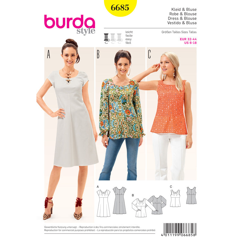 BURDA - 6685 Ladies Dress & Blouse