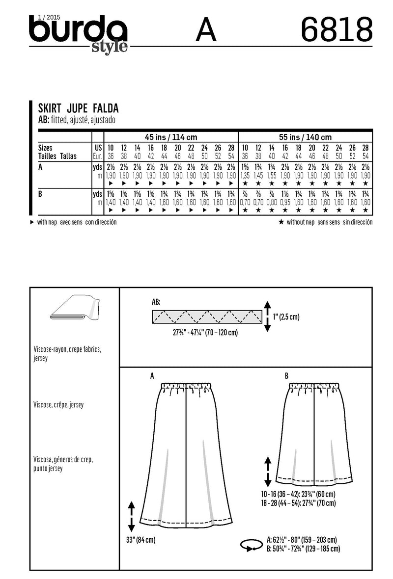 BURDA 6818 Jupe pour femmes