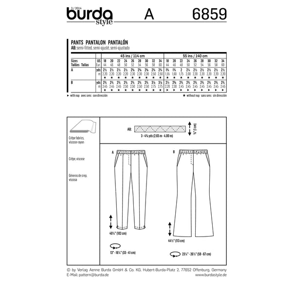 BURDA - 6859 Ladies Pants Plus