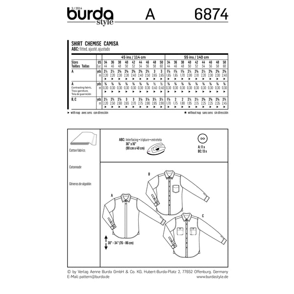 BURDA - 6874 Chemise homme
