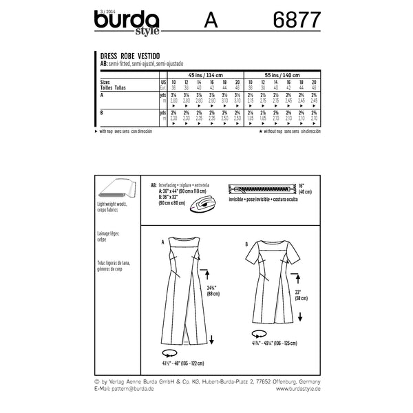 BURDA - 6877 Ladies Dress