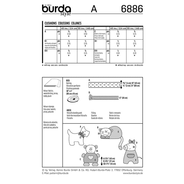 BURDA - 6886 Accessory Toy Pillow