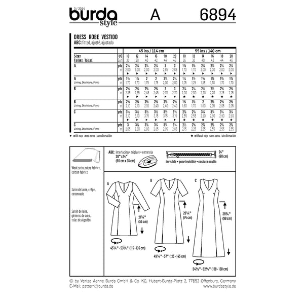 BURDA - 6894 Ladies Pattern Dress