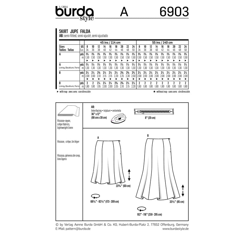 BURDA - 6903 Ladies Skirt