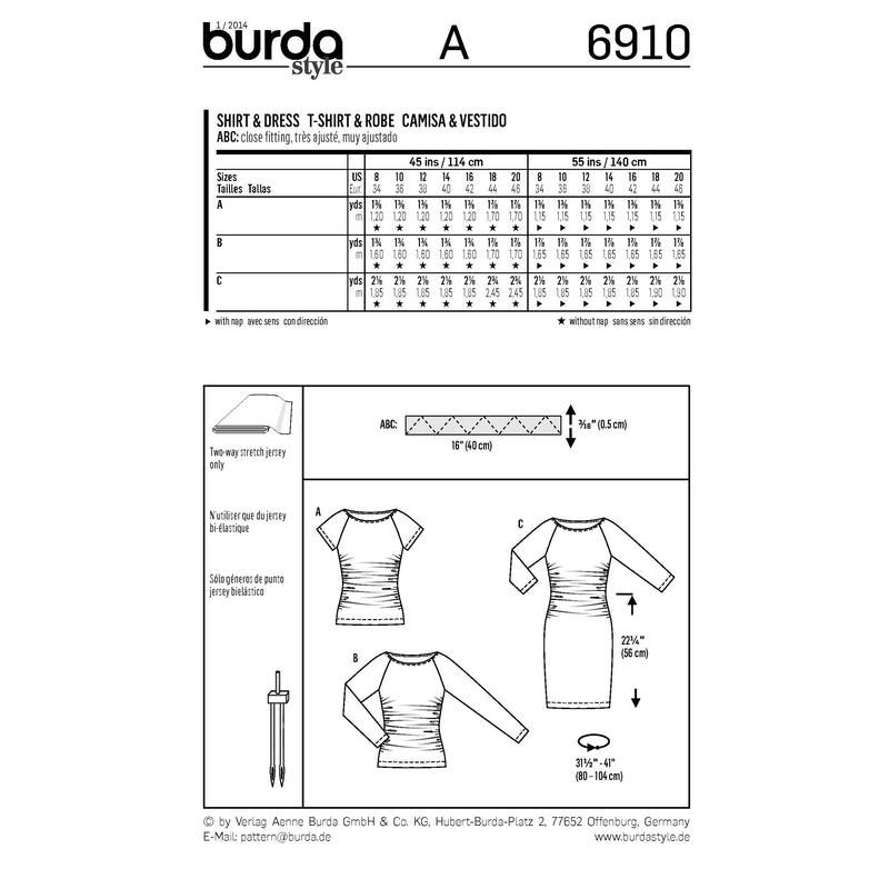 BURDA - 6910 Ladies Dress/Top