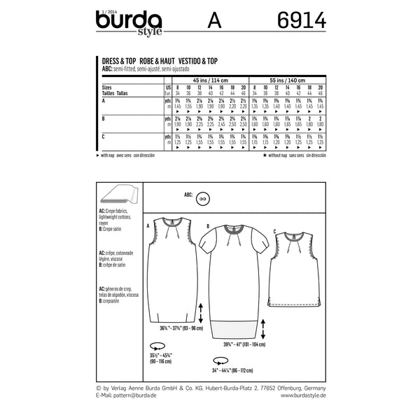 BURDA - 6914 Ladies Dress/Top