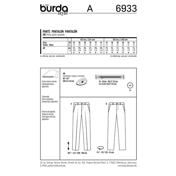 BURDA - 6933 Mens Pants