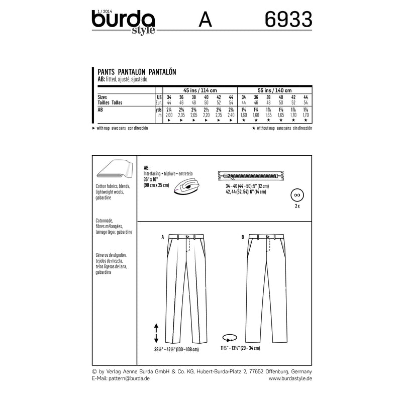 BURDA - 6933 Pantalons homme
