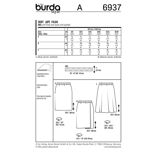 BURDA - 6937 Ladies Skirt