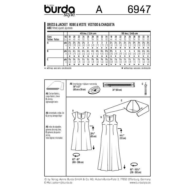 BURDA - 6947 Robe et veste - femme