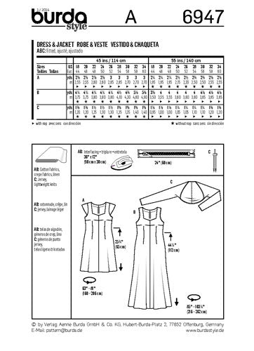 BURDA - 6947 Ladies Dress/Jacket