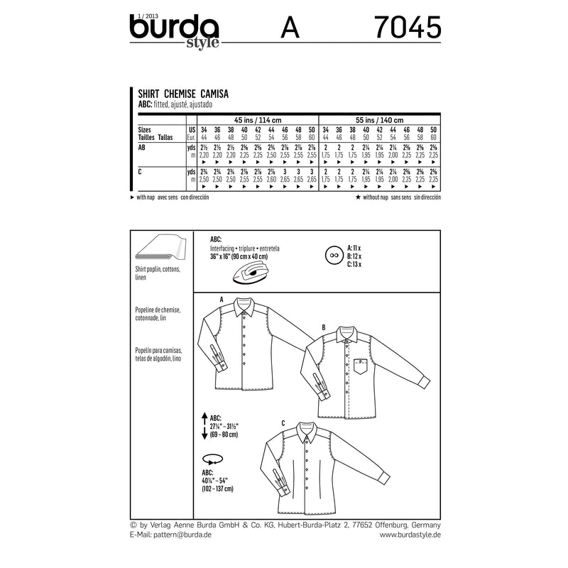 BURDA - 7045 Mens Shirt