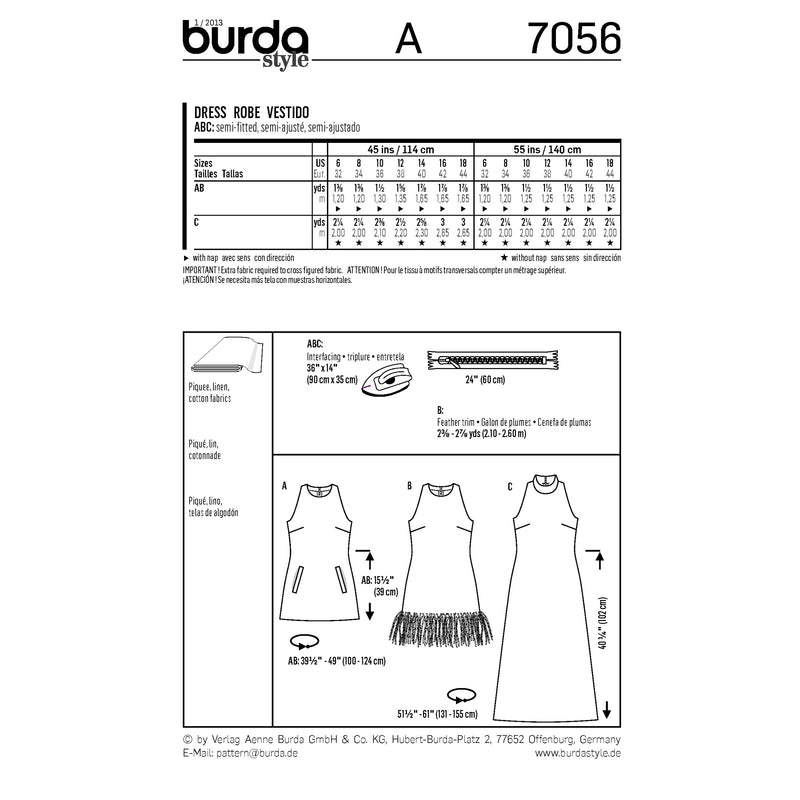 BURDA - 7056 Ladies Dress-Young