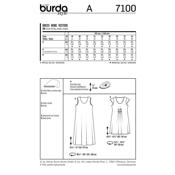 BURDA - 7100 Robe grande taille  - femme