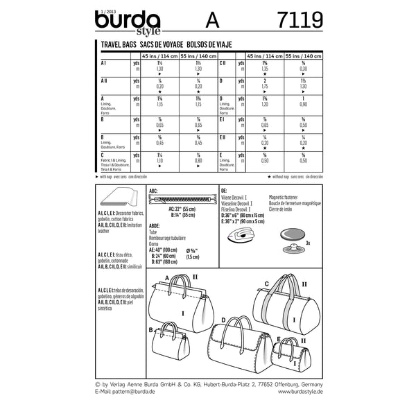 BURDA - 7119 Sacs de voyage