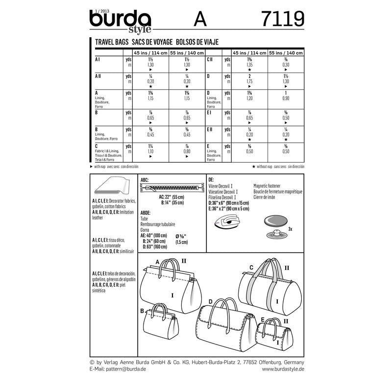 BURDA - 7119 Accessory Bags