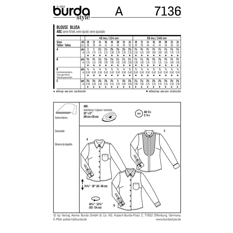 BURDA - 7136 Ladies Blouse