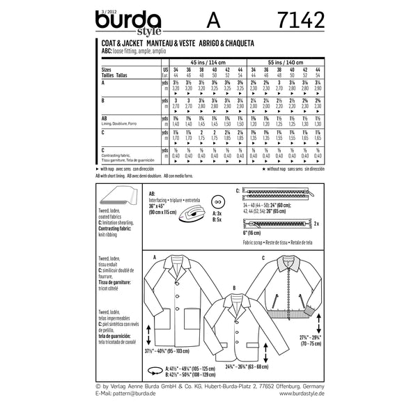 BURDA - 7142 Mens Coat/Dress