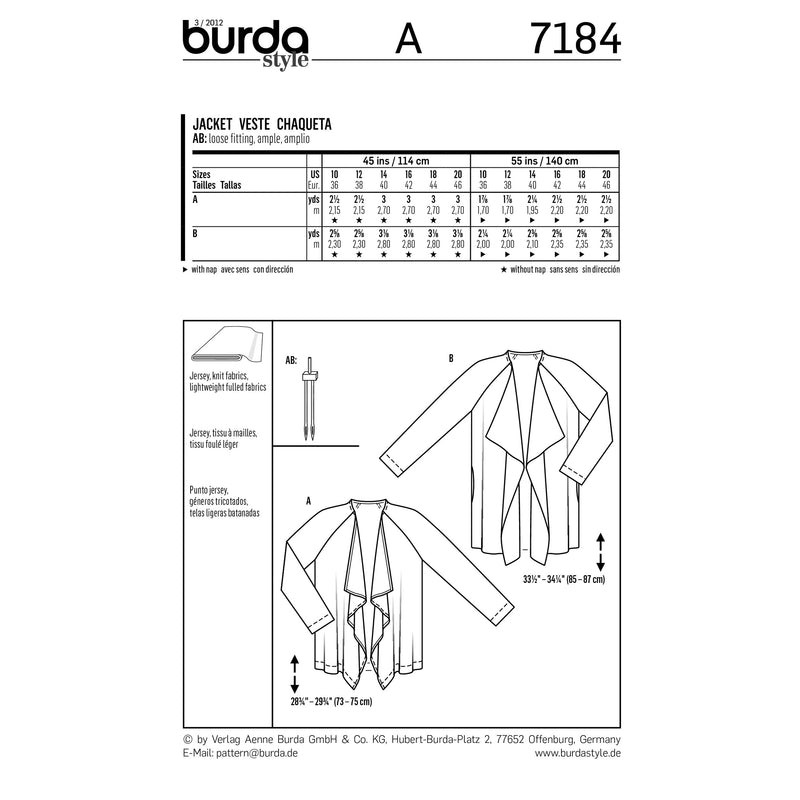 BURDA - 7184 Ladies Jacket