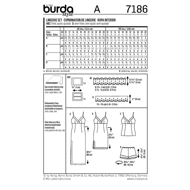 BURDA - 7186 Ensemble de lingerie - femme