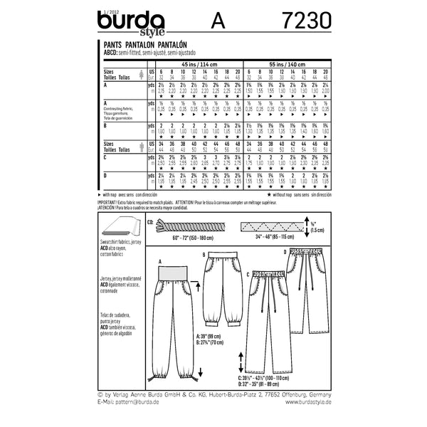 BURDA - 7230 Unisex Pants