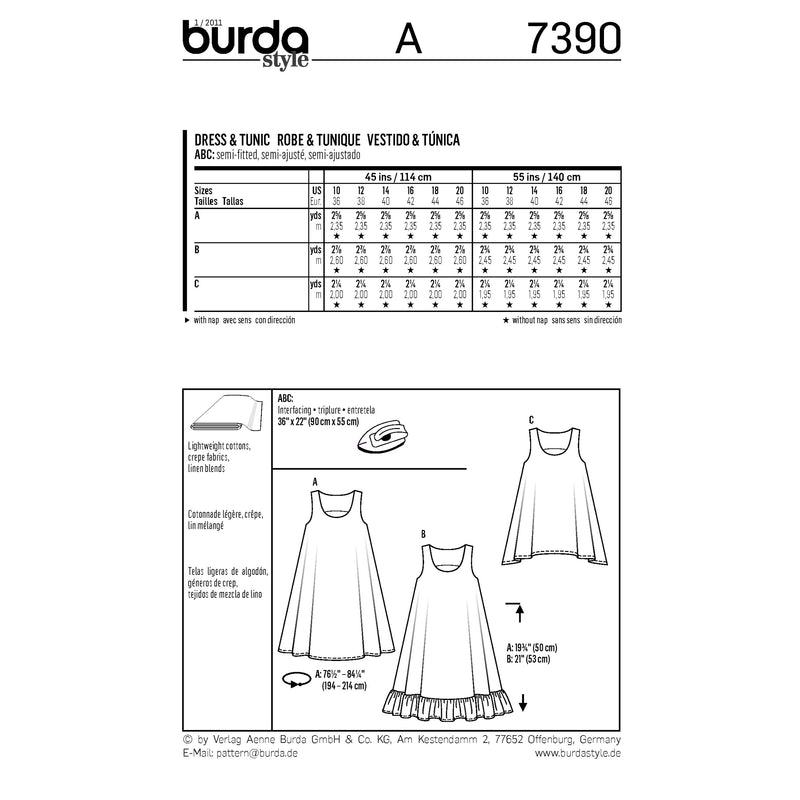 BURDA - 7390 Ladies Dress/Top