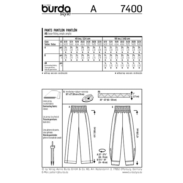 BURDA - 7400 Pantalons - femme