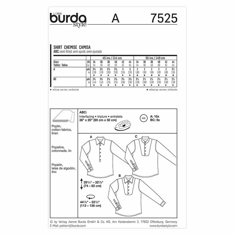 BURDA - 7525 Chemise homme