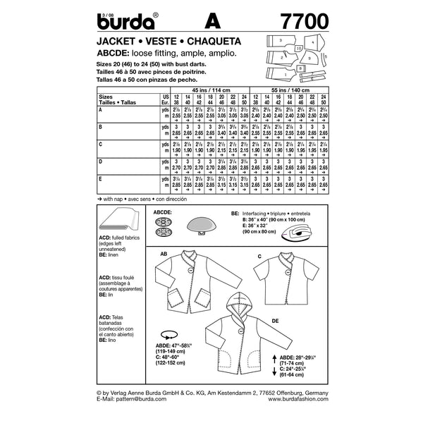 BURDA - 7700 Ladies Jacket